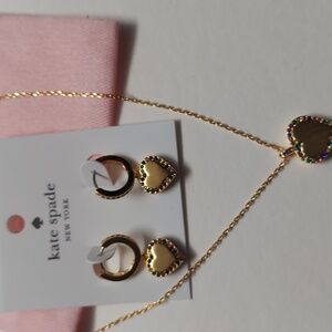 Kate Spade NEW Take Heart huggie earrings And Pendent Chain Set Multi Color